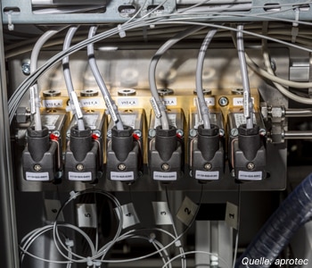 Ventilblock bestehend aus mehreren Bürkert Ventilen in einer Anlage von aprotec